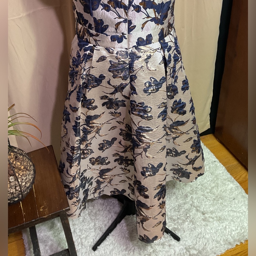 Oleg Cassini Metallic Brocade Off The Shoulder High Low Dress - Picture 10 of 15